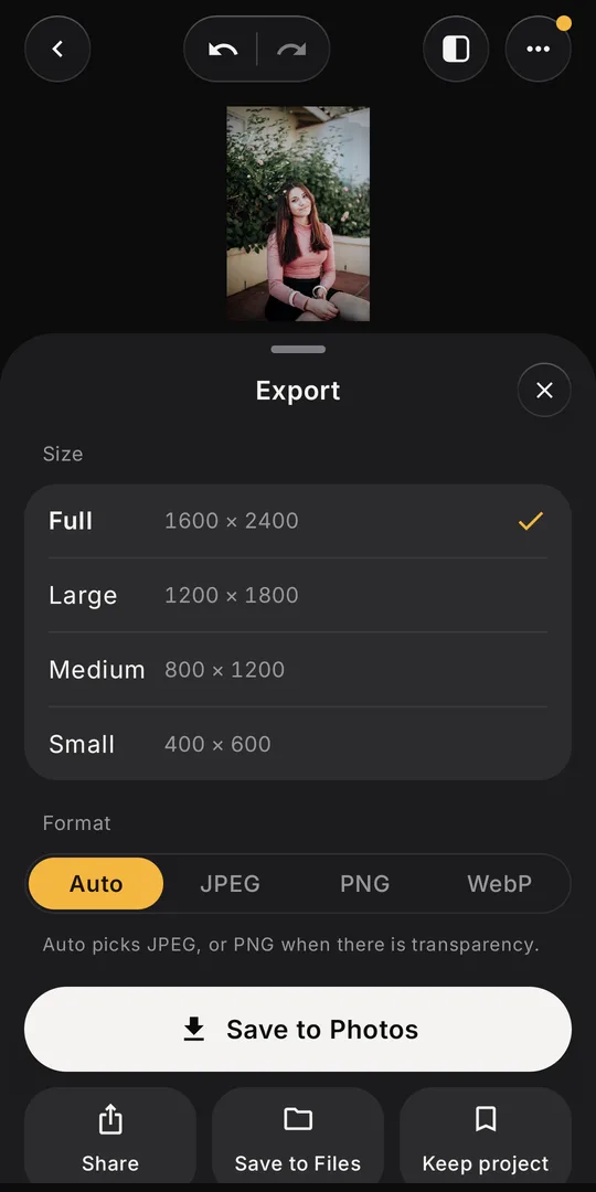 FourSnap Export screen